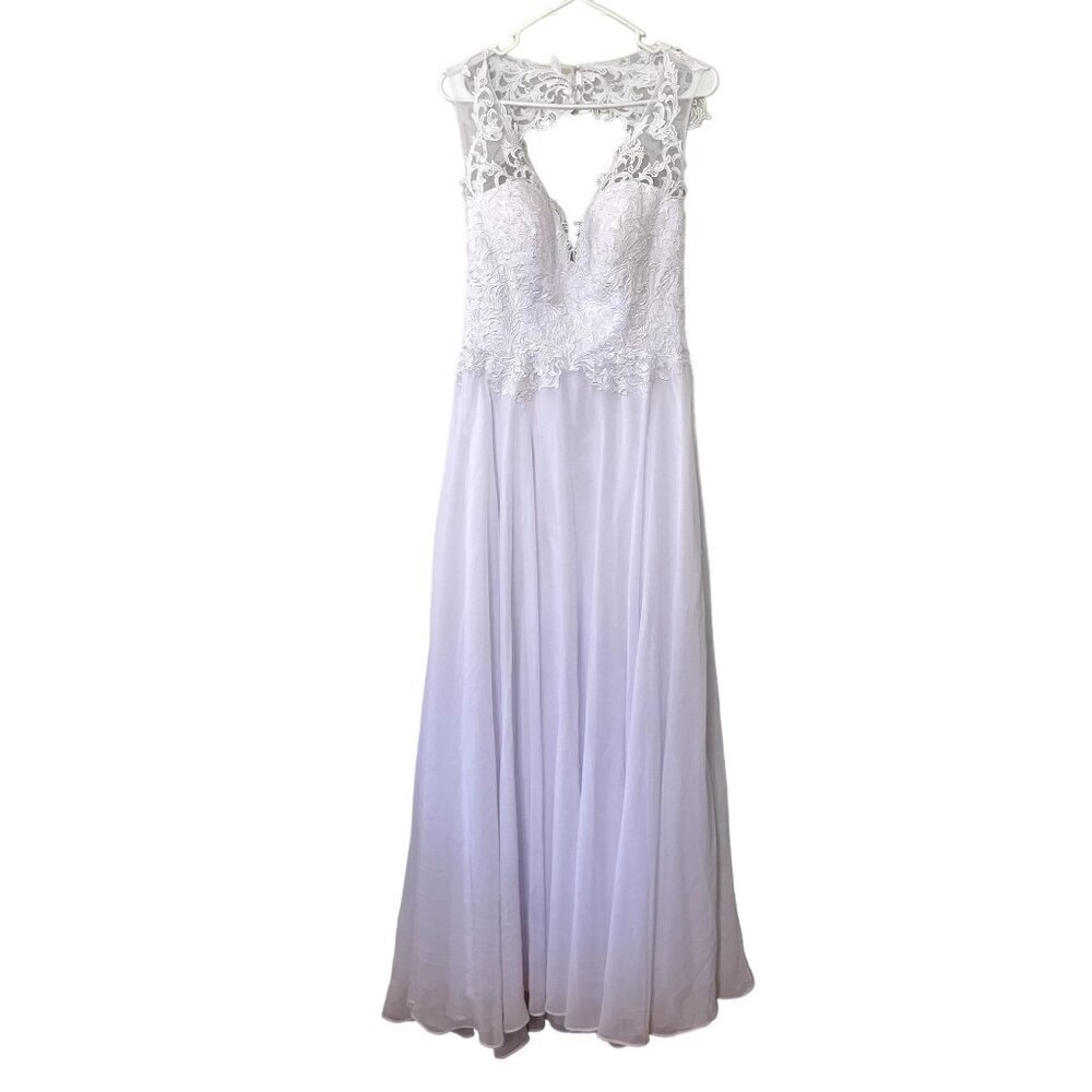 NWT Hebeos‎ white wedding dress formal lace buttons applique women size small